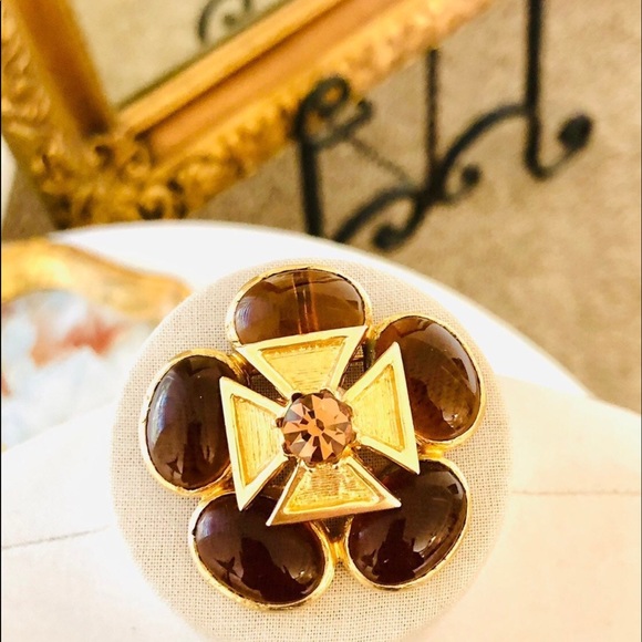 Vintage Benedikt NY Maltese Cross Amber Brooch Pendant RARE - Picture 6 of 10